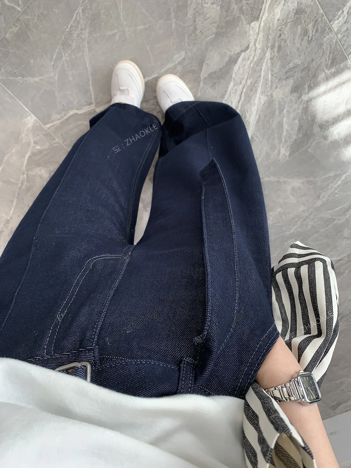 

Джинсы Sli с высокой талией и широкими штанинами, с поясом, 3D-дизайн, весенние, модные, глубоких и светлых оттенков, из чистого хлопкового денима