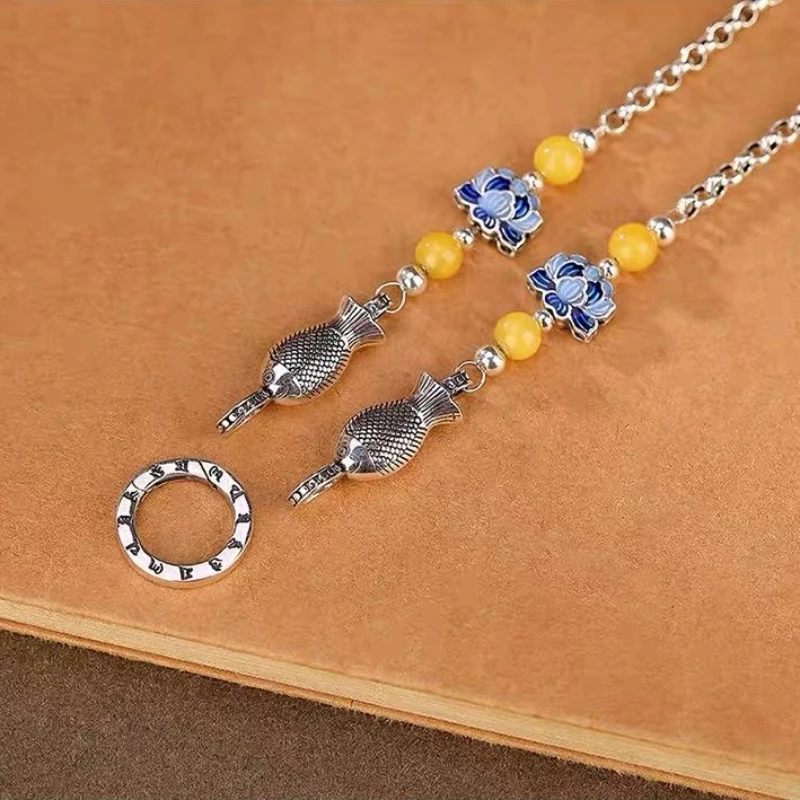 ستة أحرف تعويذة مزدوجة الأسماك لوتس سترة سلسلة مزدوجة الوجهين انفصال الرجعية تنوعا القلائد الطويلة مجوهرات الأزياء #6