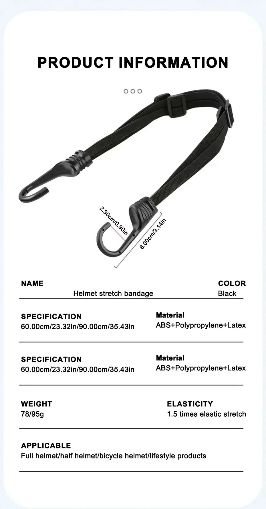 Motorrad-Rücksitz-Helmhalterung, Elastisches Seil, Motorradhelm-Fixiergurt, Verstellbarer Befestigungsgurt, 60cm/90cm – Detail 6