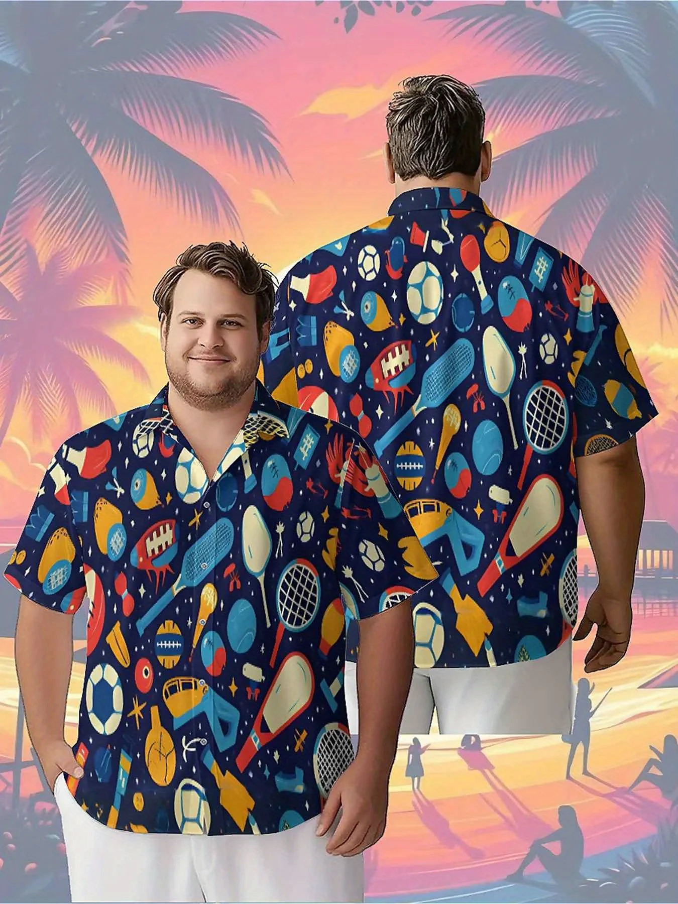 

Men's Plus Size Hawaiian ShirtsColorful Balls and Tennis Equipmentpattern,Unisex Baggy Aloha Shirts,summer Alternative Clothing