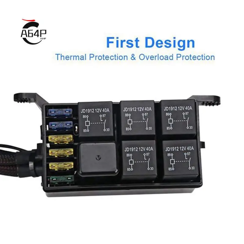 

A64P-6 Gang Switch Panel Electronic Relay System Circuit Control Box Fuse Relay Box Wiring Harness For Auto Truck Boat Marine