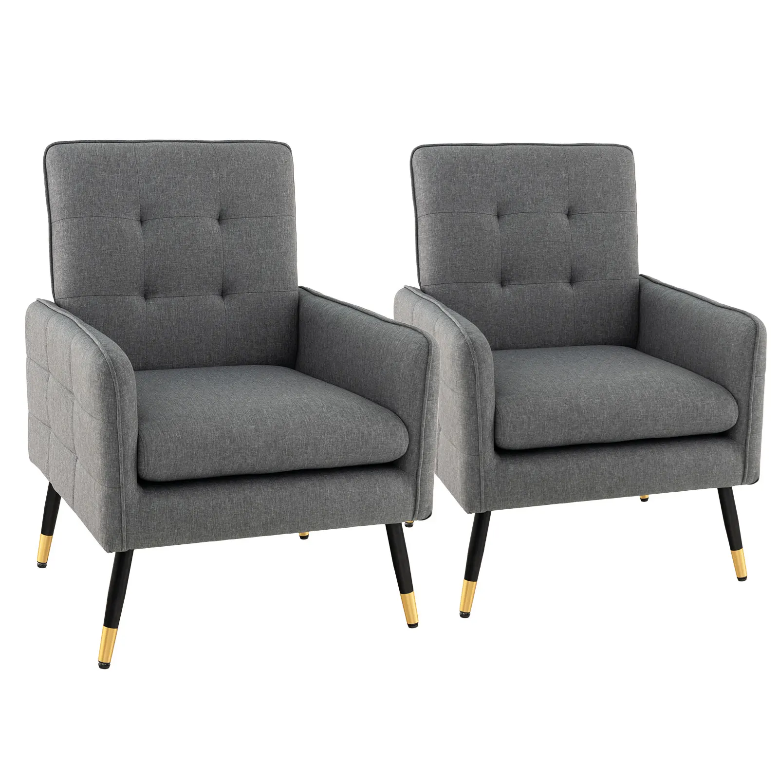 2PCS Linen Fabric Accent Chair Modern Single Sofa Chair w/Solid Metal Legs Gray