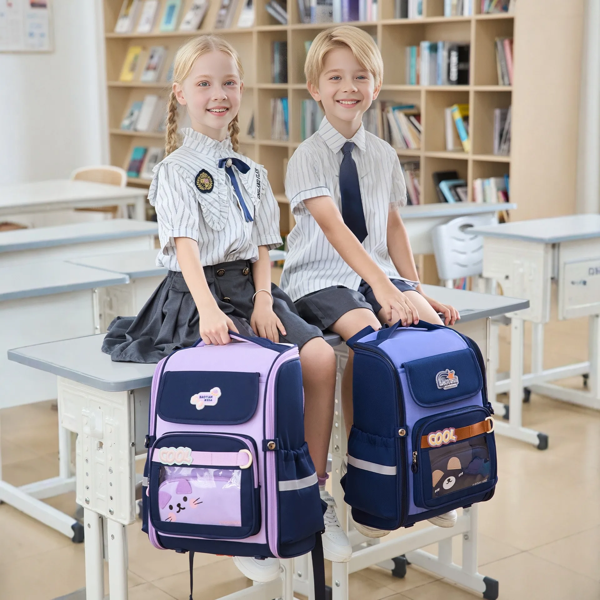 

Back to School British Style Cartoon Backpack for Elementary Students,School Bag for Kids,Durable Children Bookbag Cute Print