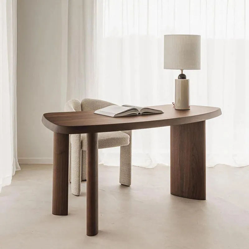 Nordic solid wood special-shaped desk modern simple high-end black walnut curved computer desk Italian creative desk