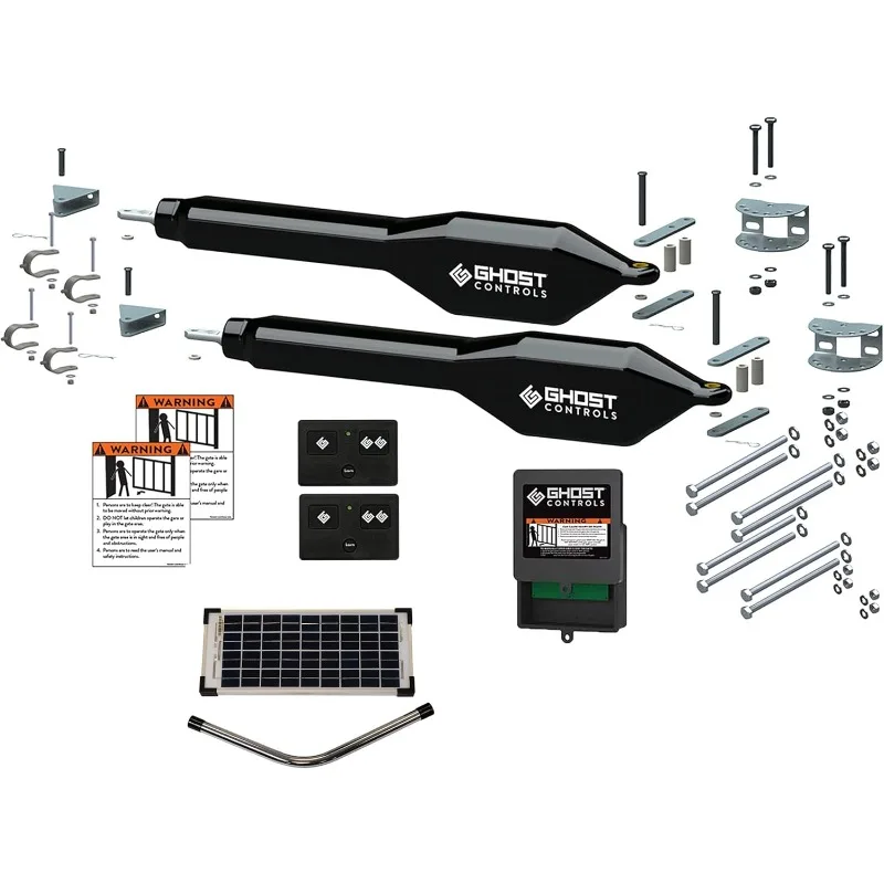 CONTROLS Heavy-Duty Solar Automatic Gate Opener Kit for Driveway Swing Gates with Long-Range Solar Gate Opener Remote