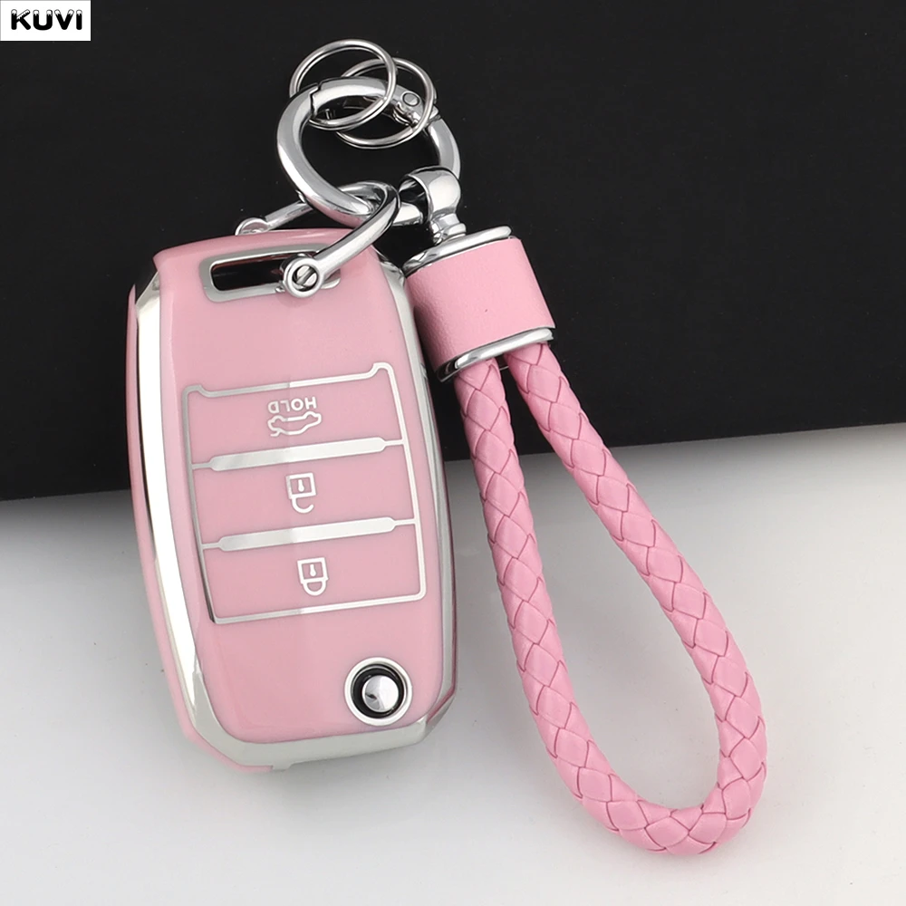 Rosa TPU-Autoschlüsselhülle für KIA Rio 3 K2 Ceed Cerato K3 K5 Sorento Sportage Soul K4 Picanto Optima Forte Stinger