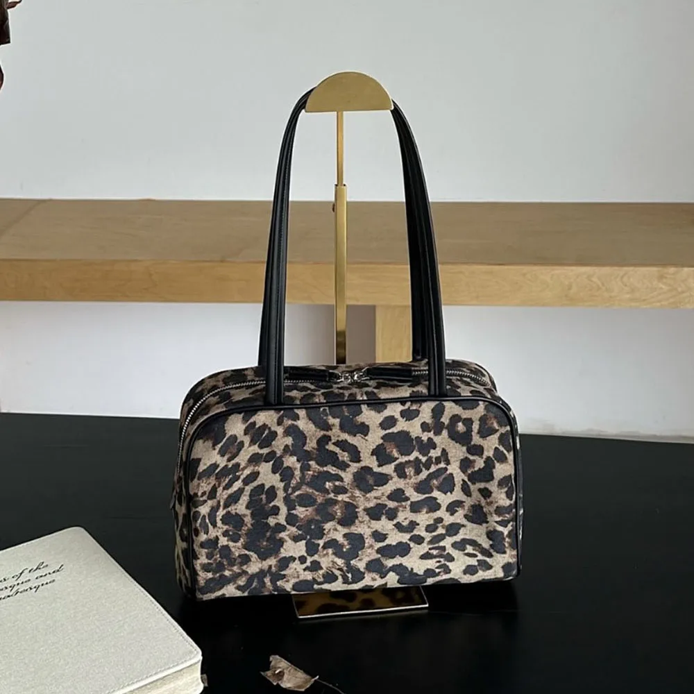 New Leopard Print Women Tote Bag Vintage Style Handbag Large Capacity Shoulder Bags Casual Shoulder Bag Vintage Handbag