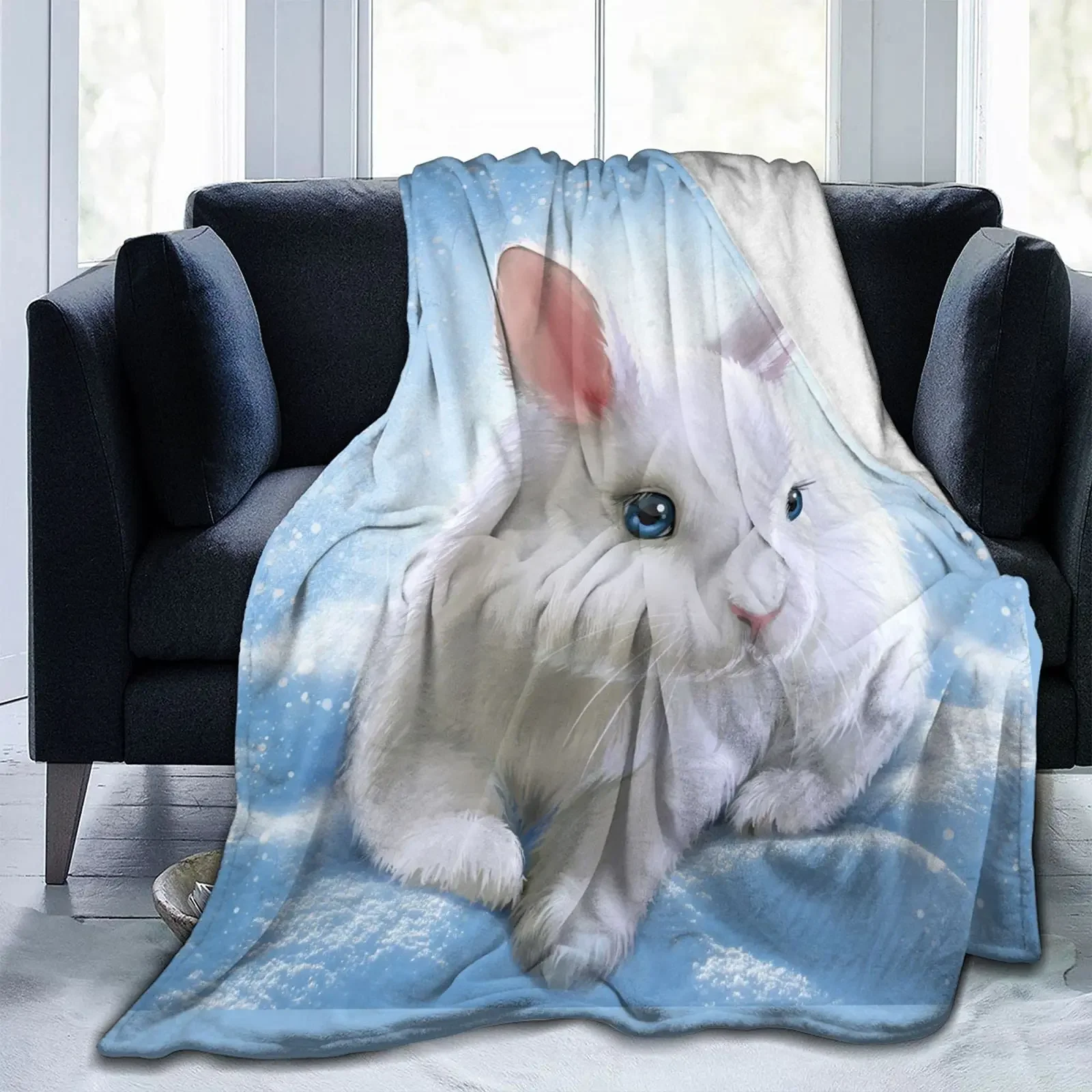 Cute Rabbit Fuzzy Flannel Throw Blanket, Super Soft Lightweight Blankets for Couch Chair Sofa, Cozy Bed Blanket for Girls Adults