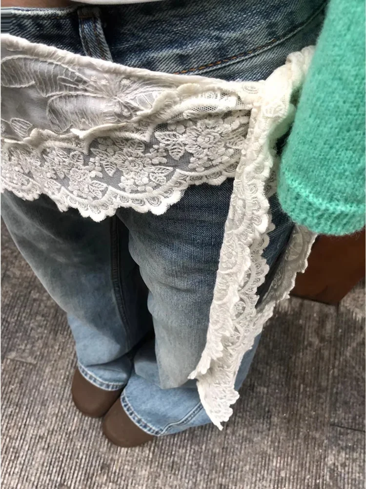 New Fairy Tale Lace Butt Curtain  Waist Belt Wrap Outer Half Skirt Women's Korean Style Embroidered High Waist A-Lin...