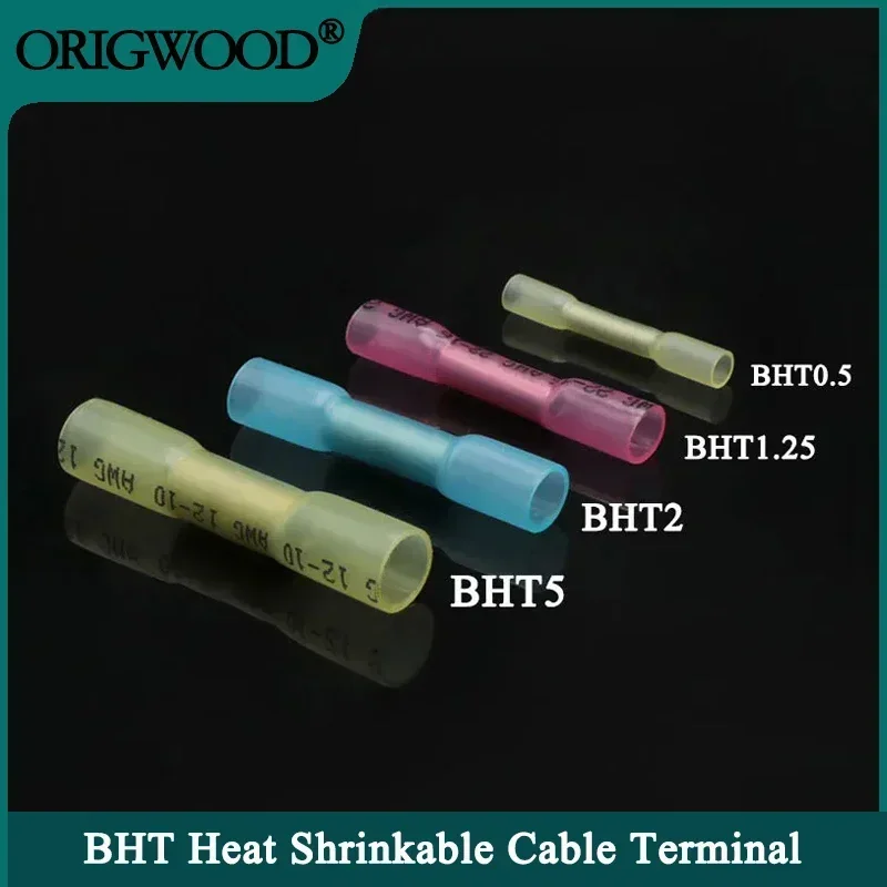 

10~100Pcs Heat Shrinkable Cable Terminal Tube BHT0.5 BHT1.25 BHT2 BHT5 AWG22-10 Waterproof Butt Crimp Copper Insulated Connector