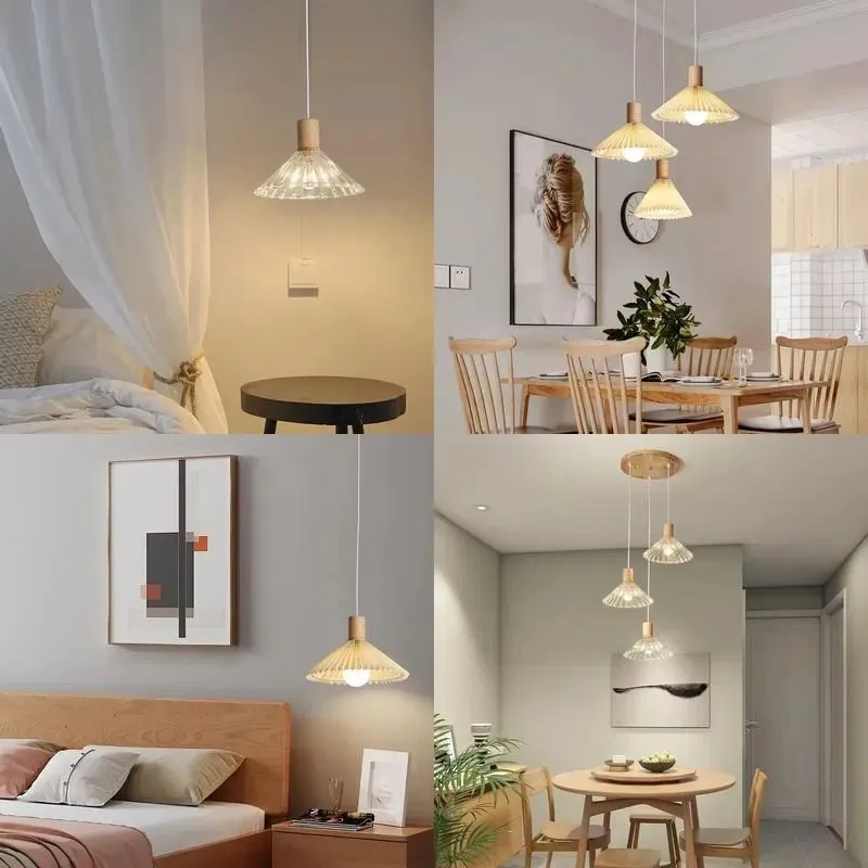 Modern Simple Japanese Wood Chandelier 3 Head Pendant Light for Restaurant Bar Homestay Living Room Ceiling Lamp
