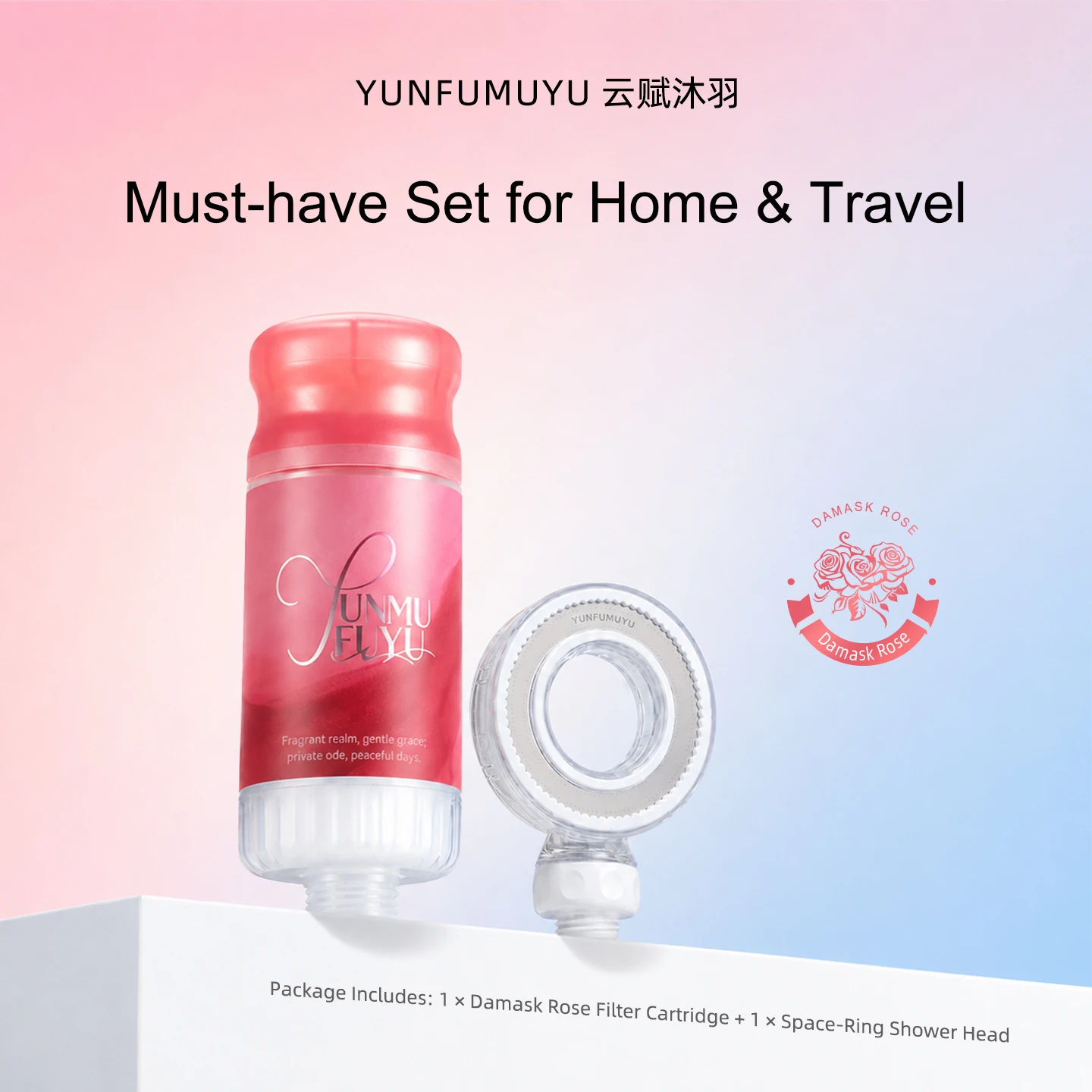 Yunfumuyu Rose Scented Shower Filter Cartridge, Pressure Boosting Shower Head for Bathing, Travel Portable/Home/Bathroom Use