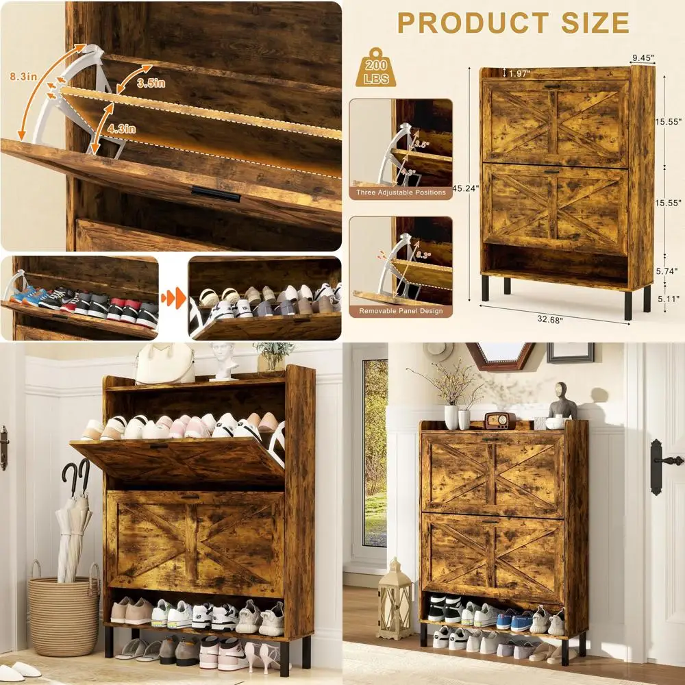 

Brown Slim Shoe Cabinet for Entryway Storage and Organization