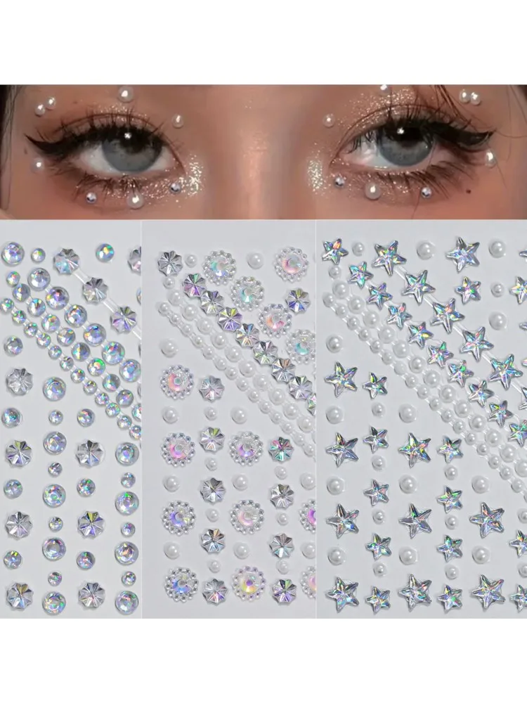 1 pièces 3D visage diamant tatouage autocollant étoile/coeur/papillon strass tatouages pour Festival musique corps yeux maquillage bricolage décorations et