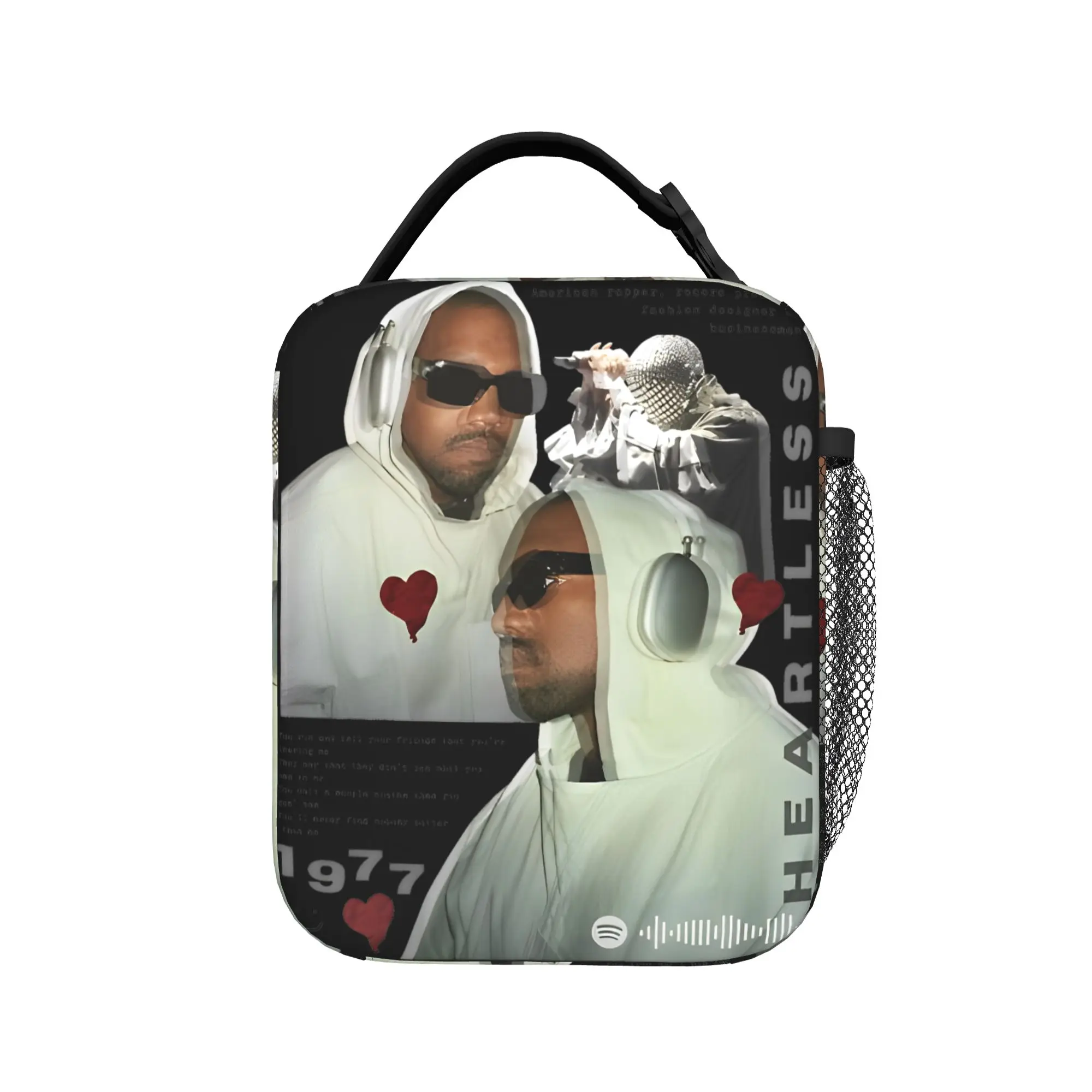 Kanye West Heartless Insulated Lunch Bags Portable Meme Hip Hop Rap Style Reusable Cooler Bag Tote Lunch Box Beach  Picnic Men