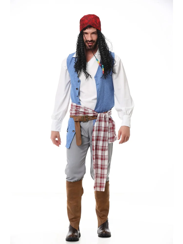 Unisex Retro Piraten-Cosplay-Outfit Blaue Weste Halloween Karneval Familien-Paar Kostüm Bühnenkostüm 2026 – Detail 7