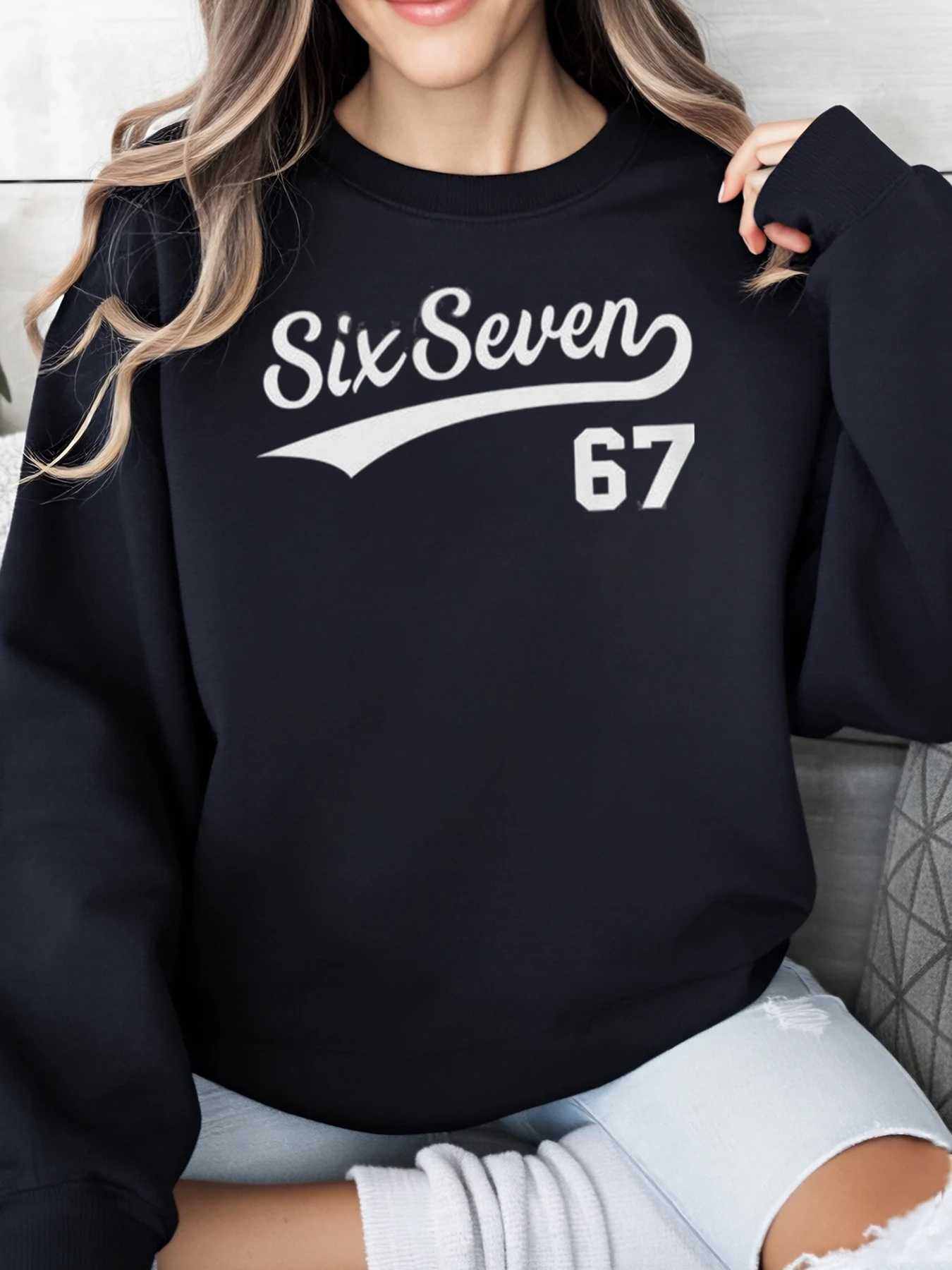 

Толстовка с принтом Six Seven 67, женская повседневная одежда на Хэллоуин, черная, больших размеров