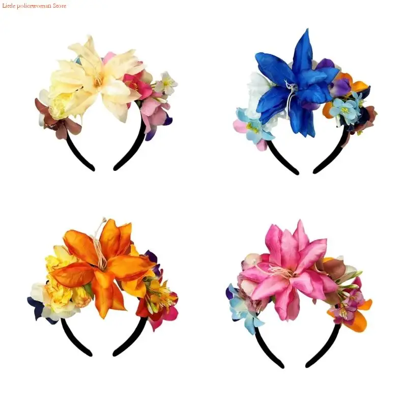 F92D Ngày Chết Mũ Trùm Đầu Halloween Cincos Mayos Trang Phục Hóa Trang Hoa Vương Miện Người Mexico Mũ Trụ Dành Cho Nữ Bé Gái