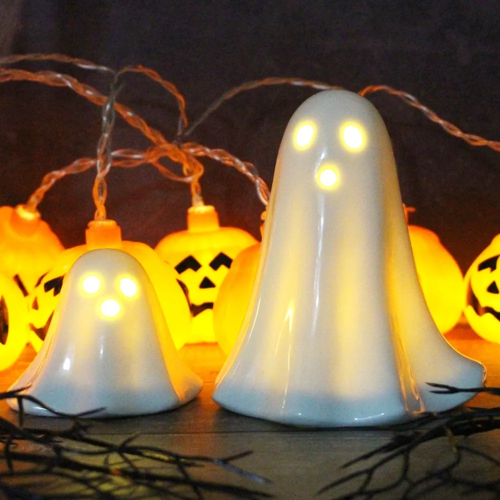 

1 Set New 3D Halloween LED Glow Ceramics High Quality House Horror Props Electronic Ghost Lights Desktop Decorations
