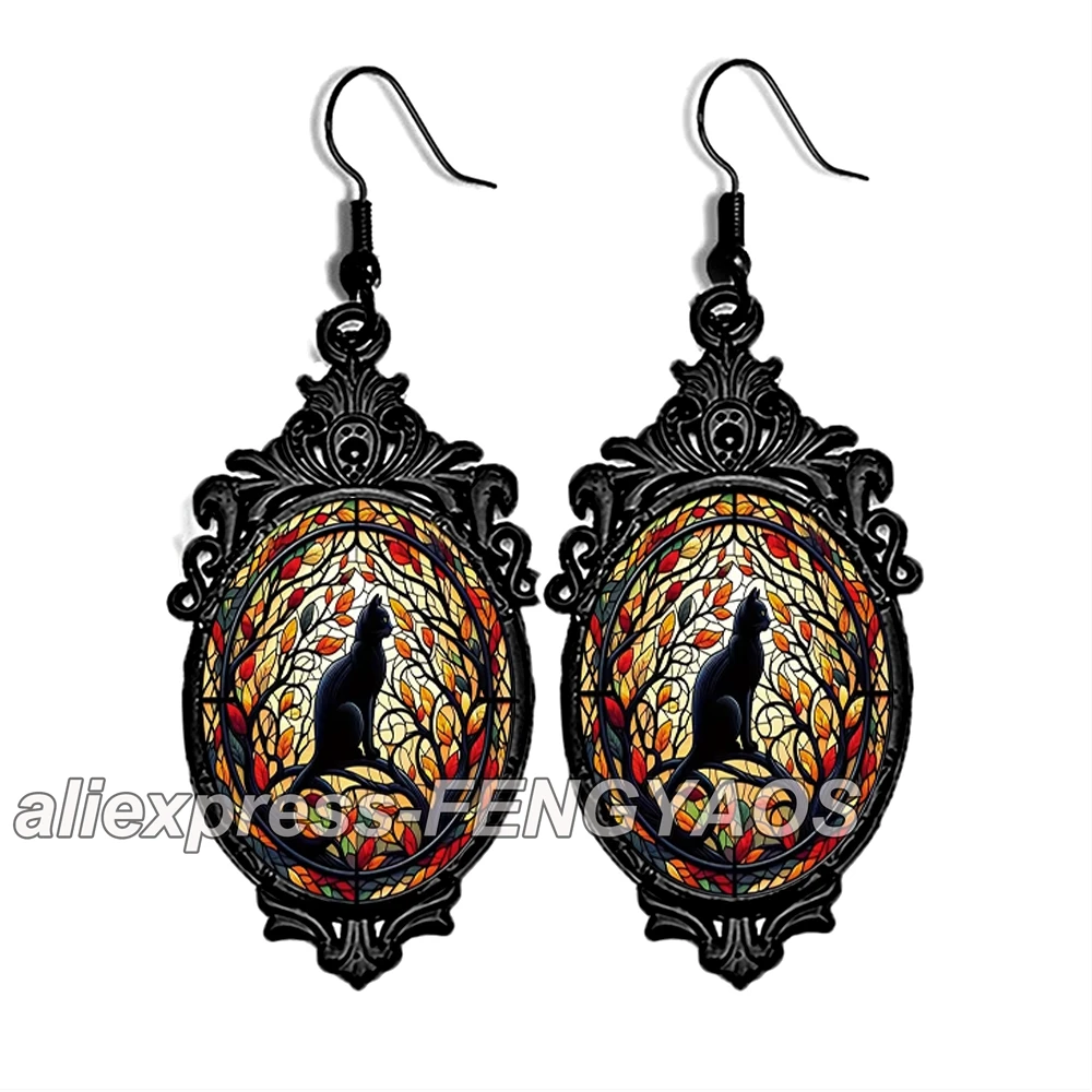 New Punk Black Cat Dangle Earring Vintage Gothic Black Cats Earrings for Women Witch Alternative Jewelry Accessories