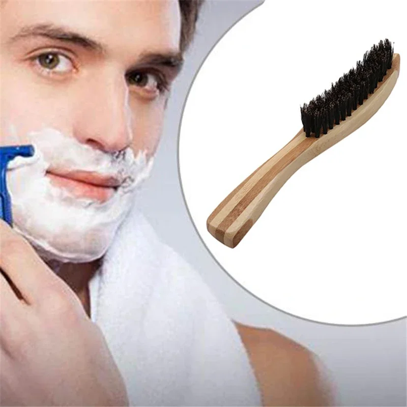 17*2cm Men Boar Hair Bristle Beard Brush Shaving Comb Face Massage Handmade Yellow Mustache Brush   Care