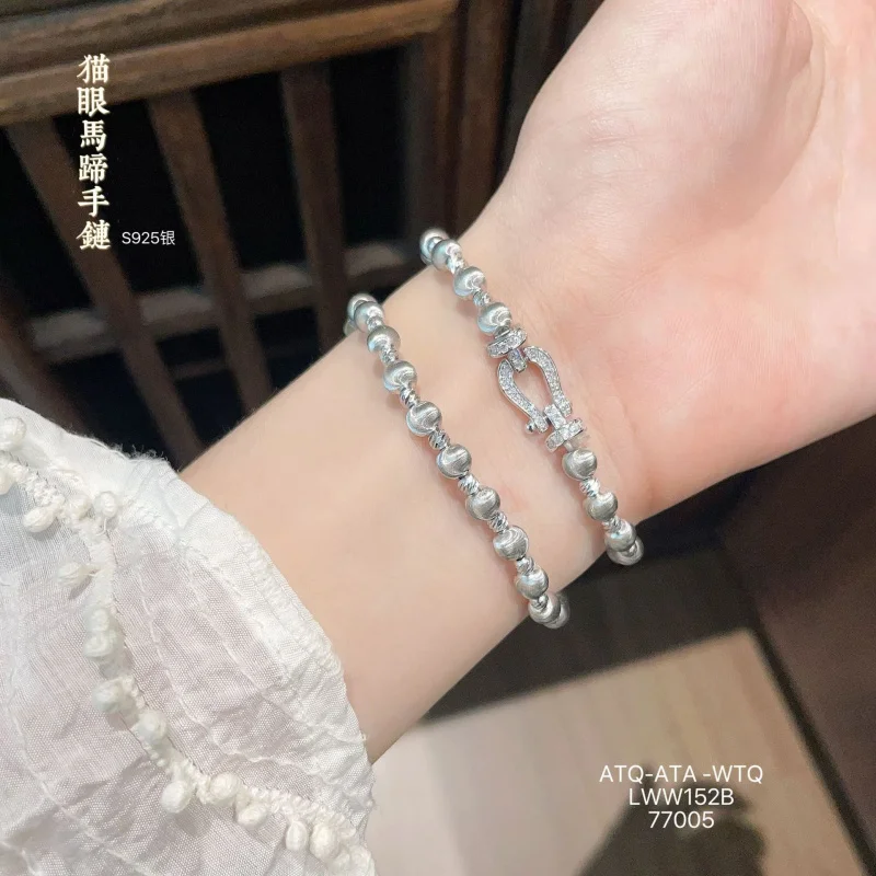 S925 Eye Horseshoe Bracelet Women Elastic Cord Silver Jewelry
