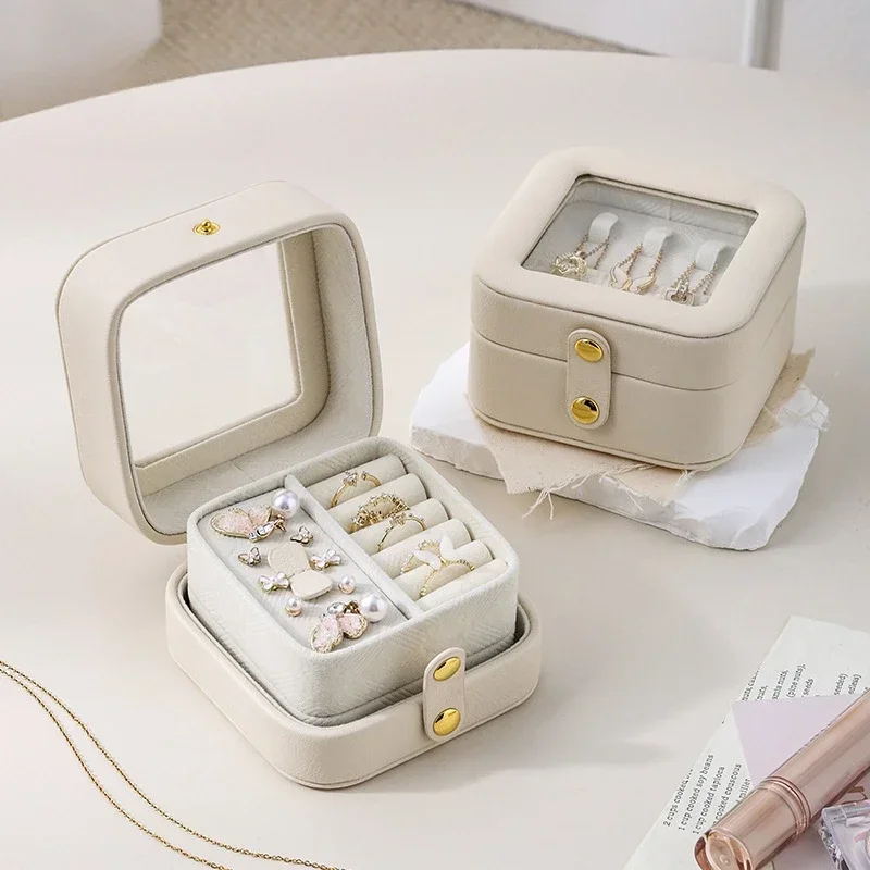 

Small Travel Earrings Ring Box Necklace Double Sides Jewelry Storage Box Portable Multi-layer Jewelry Storage Case
