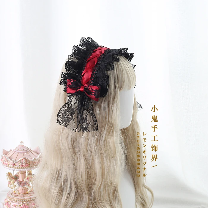 Palace Style Gothic Vintage Japanese Lolita Girl Headband Lace Bow Headwear Cosplay Hair band Hairpin accessori per capelli