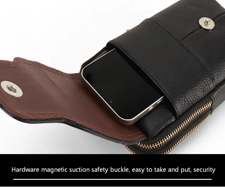 Herren-Leder-Gürteltasche für Outdoor-Arbeit, Handyhülle mit Großer Kapazität, Schulterriemen, Umhängetasche für Business und Freizeit – Detail 8