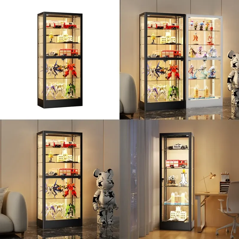 Illuminated Tempered Glass Display Case for DIY Figures Lego Toys Dustproof Storage Shelf Home Decor Cabinet