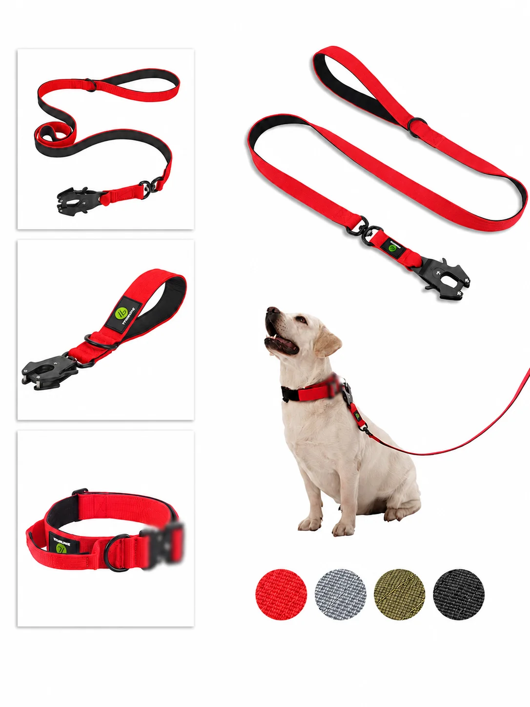 Quick Release Military Traffic Large Heavy Duty Nylon Walking Strong Dog Handle Tactical Training Lead Strap Tsug Neck Collar Se