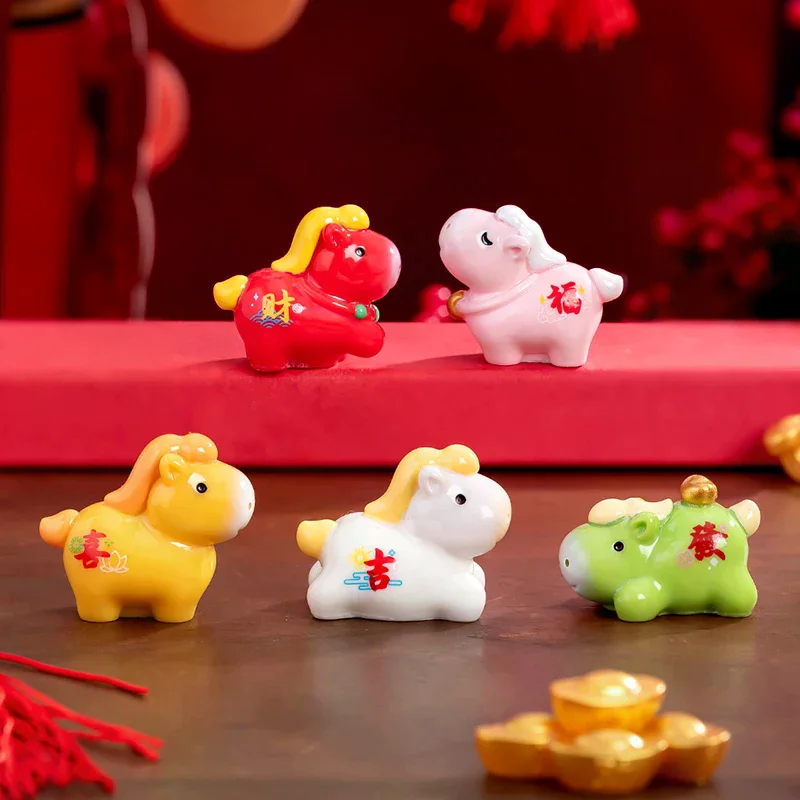 2026 Horse Year Miniature Ornaments Zodiac Cartoon Lucky Pony DIY Car Decoration Spring Festival Office Desktop Decor Ornaments