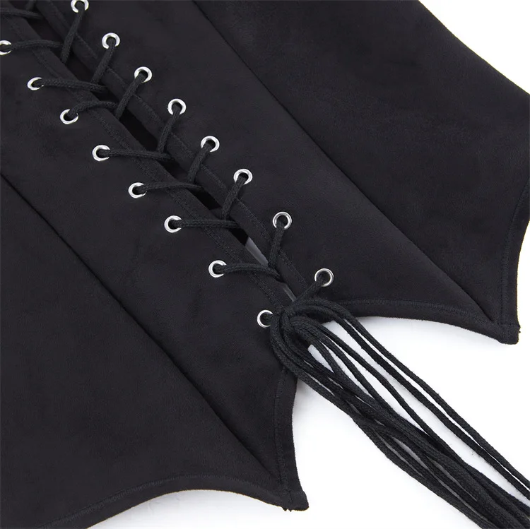 Retro Mittelalterliches Damen-Wildleder-Korsett-Oberteil Vintage Viktorianische Piraten-Damenweste Renaissance Cosplay Piraten-Halloween-Crop-Weste – Detail 21