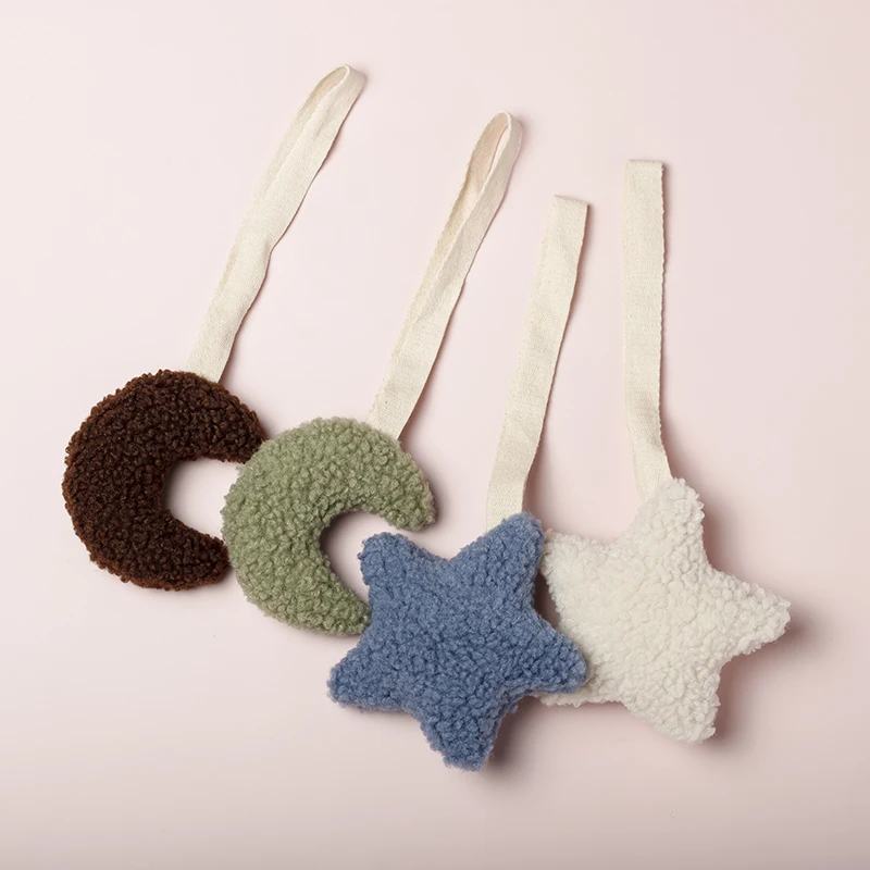 Baby Pacifier Chain Sherpa Moon Star Heart Plush Pendant Newborn Dummy Holder Nipple Clip Nursery Infant Comforter