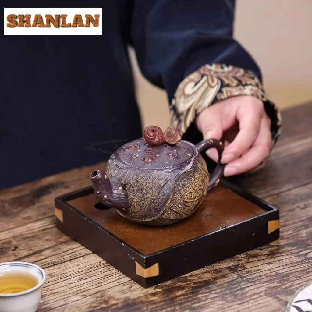 

250ml Classic Yixing Purple Clay Teapots Handmade Goldfish Lotus Seeds Pot Raw Ore Mud Kettle With Infuser Chinese Zisha Tea Set