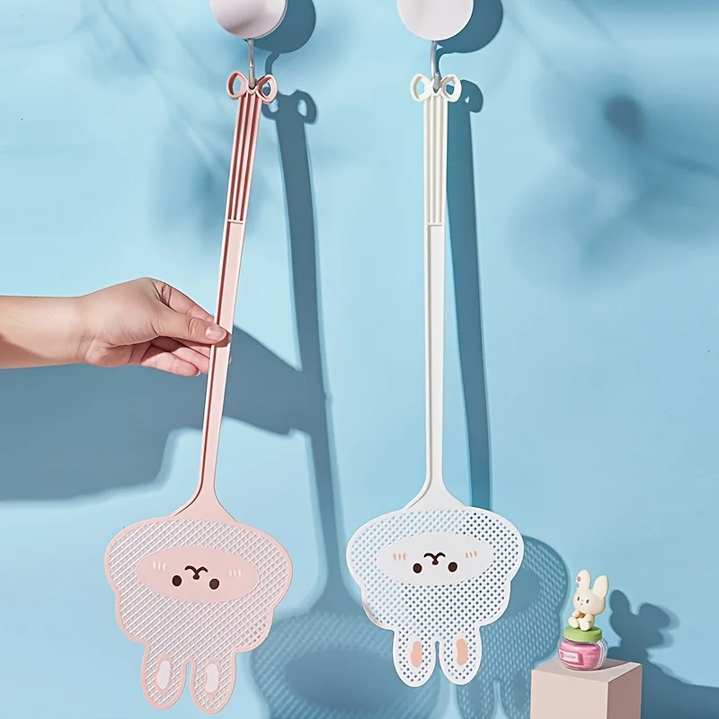 Fly Swatter Rabbit Shape There is a Hanging Hole on The Handle Easy to Store, Easy to Find, Not Easy to Lose(White+Pink)