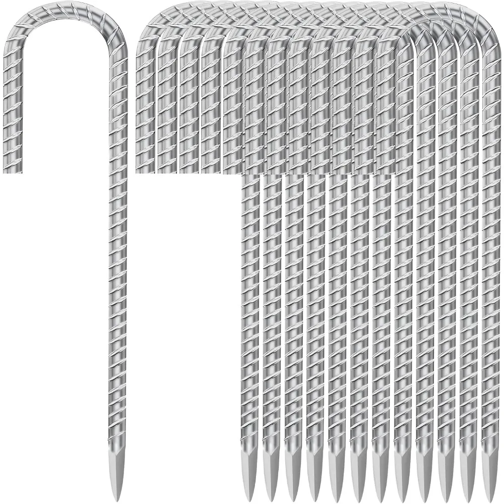 

Heavy Duty 12-Inch Galvanized Metal Ground Stakes, 30-Pack for Fence, Tent, and Outdoor Decorations