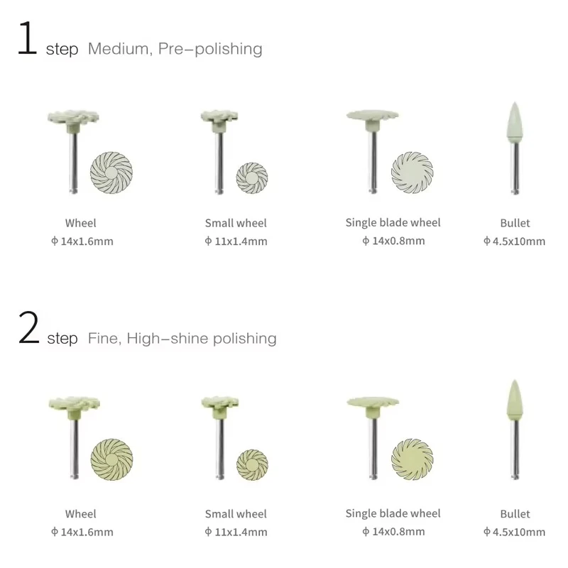 8Pc Dental Diamond Polisher Wheel Points 2-Step Polishing Wheel Kit RA Spiral Flex Wheel Brush For Composite Ceramic Restoration