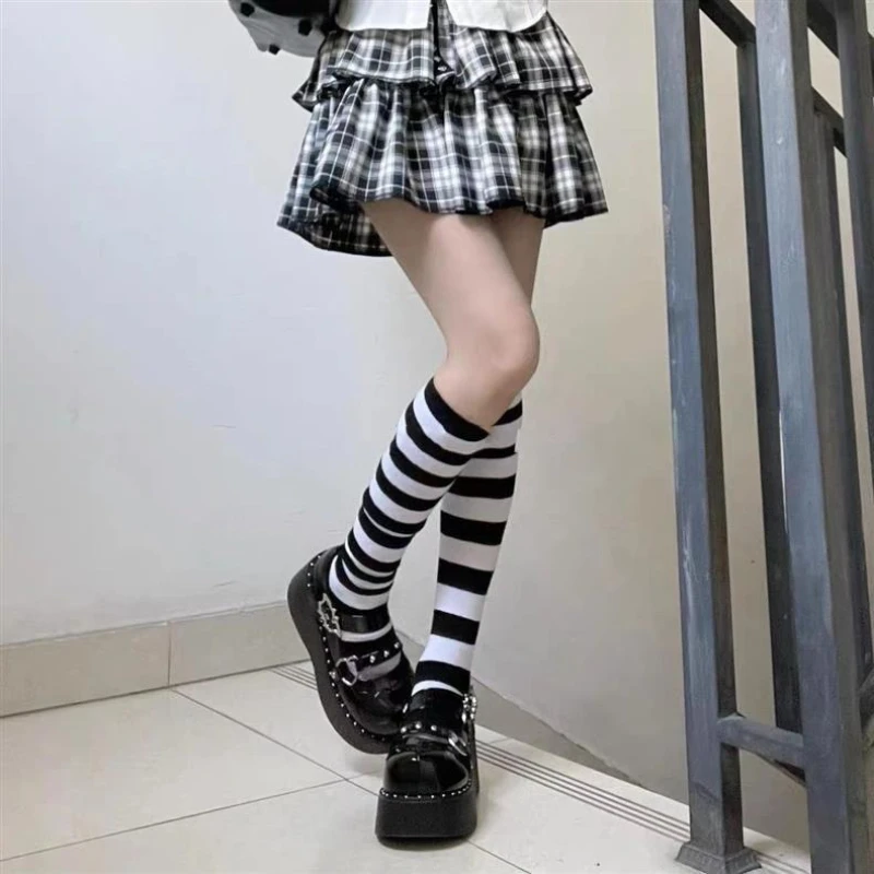 Striped Thigh High Socks Women Color Block Over The Knee Stockings Gothic Harajuku Punk Kawaii Long Hosiery For JK Outfit