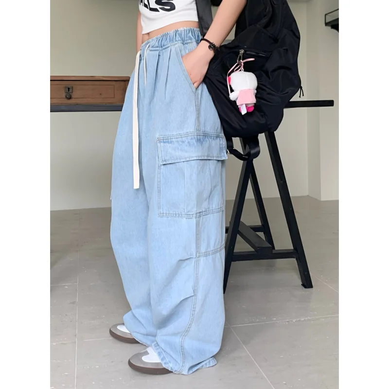 

Blue Jeans Women High Waist American Wide Leg Pants Y2K Style Fashion Streetwear Female Pants 2023 NEW Autumn Straight Trousers