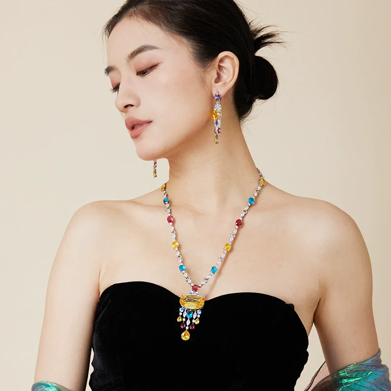 

Дизайнерская коллекция, стильные женские ювелирные украшения, комплекты ювелирных изделий, желтые овальные кубические циркониевые серьги