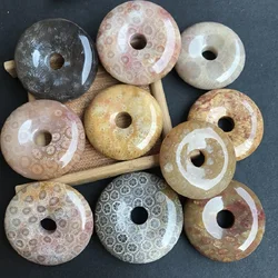 Ammonites Chrysanthemum Stone 35-40mm Donut Beads Natural Gemstone Diy Loose Bead For Jewelry Making 1 Piece