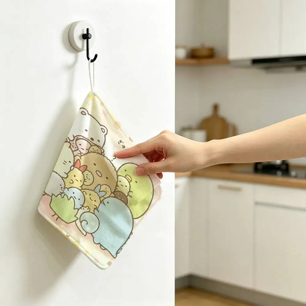 Anime S-Sumikko G-Gurashi Hanging Polyester Cotton Towel, Reusable Hand Wiping Cloth, Wear Resistant for Home Kitchen Sink