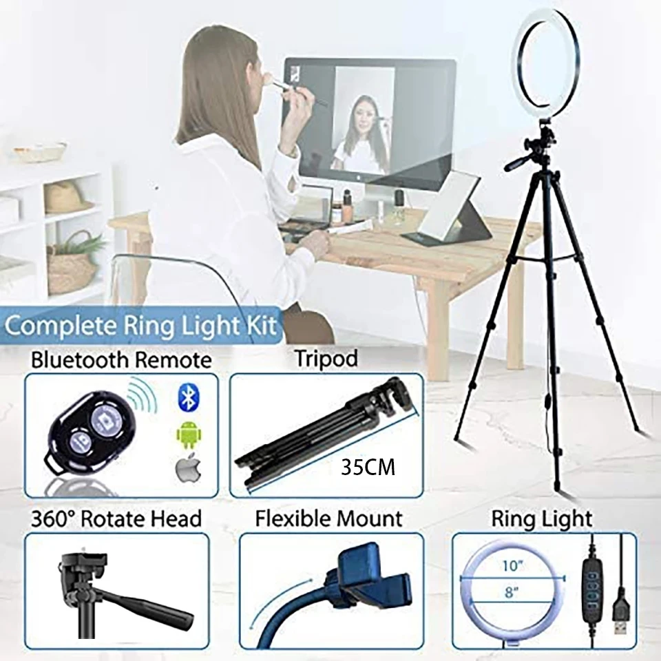 Tripod Selfie Ring Light Photo Ringlight Led Phone Remote Control Lamp Photography Lighting Stand with Tripod for Youtube Video