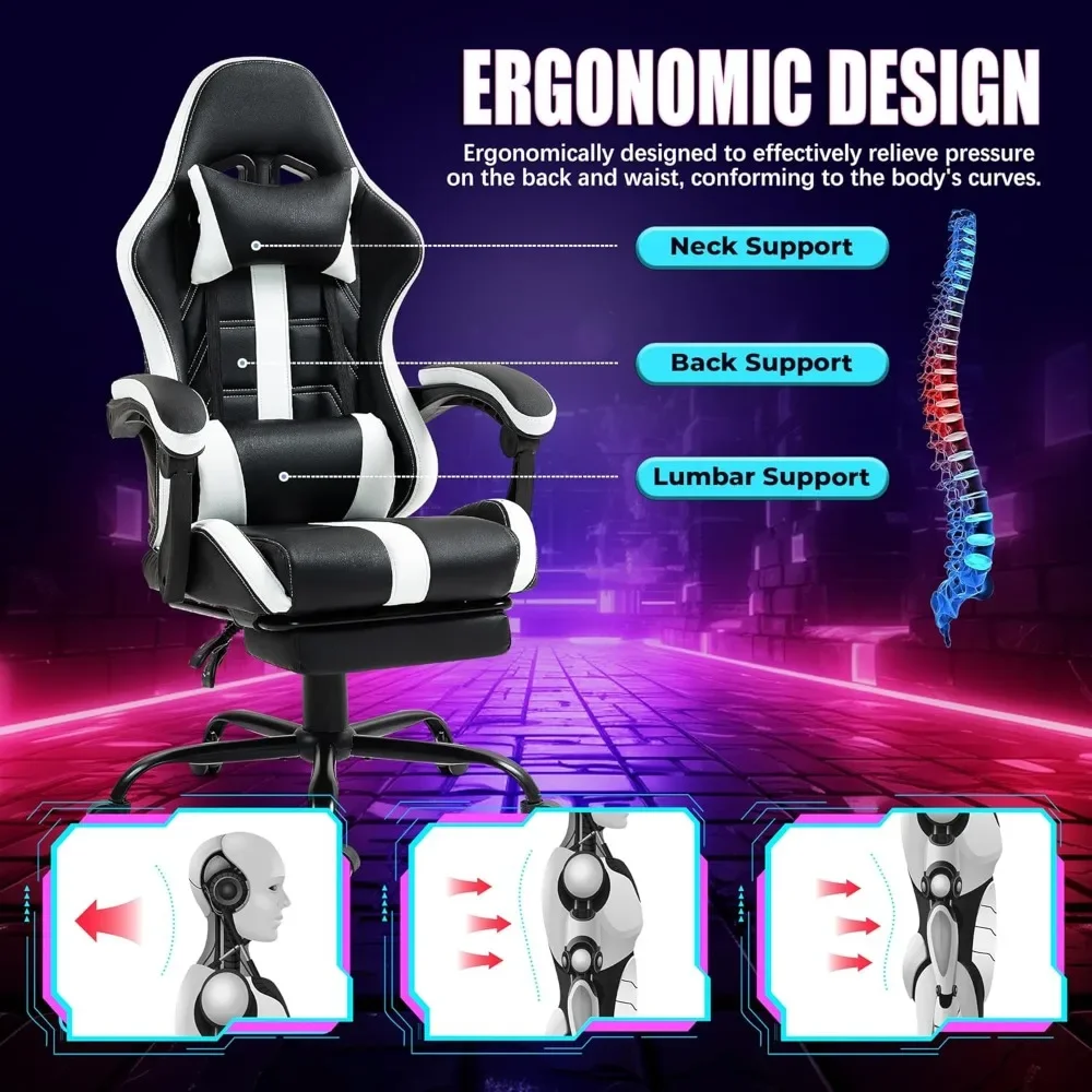 Massage Gaming Chair with Footrest, Ergonomic PU Leather Computer Chair w/Headrest and Lumbar, Height Adjustable