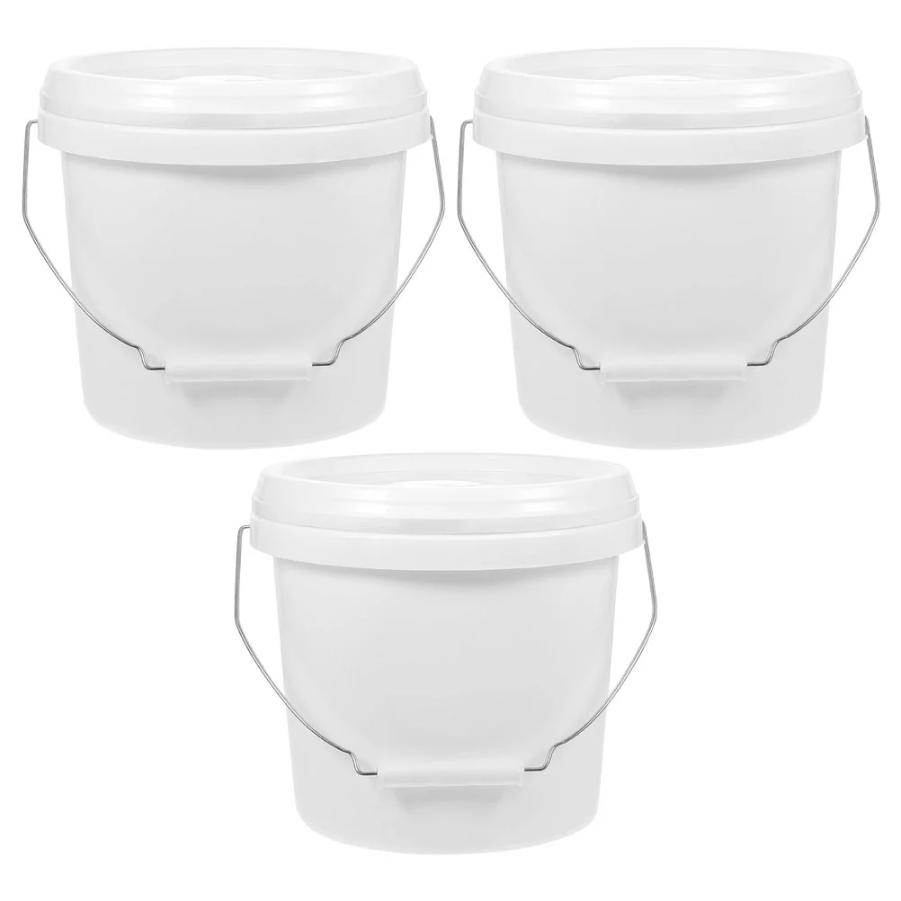 3 Pcs Paint Bucket Chemical Pigment Cooler White Multi Use 4 Liter with Lid