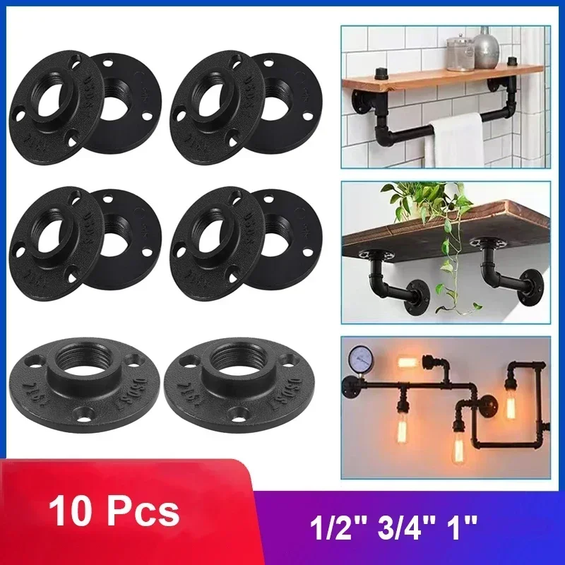 10Pcs Malleable Flange Aluminum Alloy Pipe Fittings Wall Mount Floor 1/2