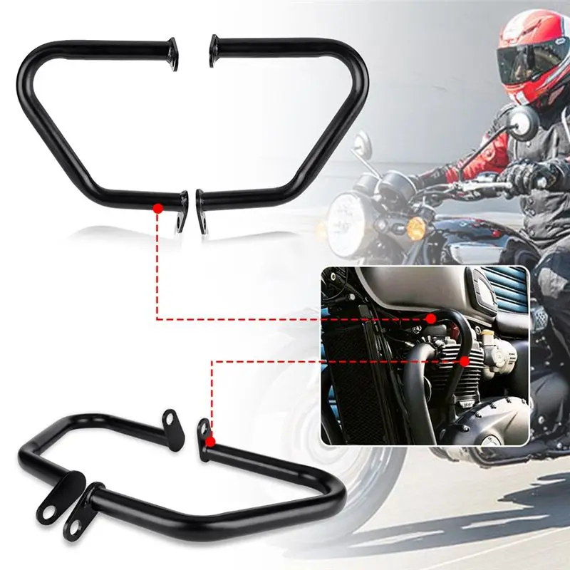 Compatible Black Bumper Frame Protection Engine Guard Crash Bars for Bonneville T100T120 Thruxton 1200/R Street Cup