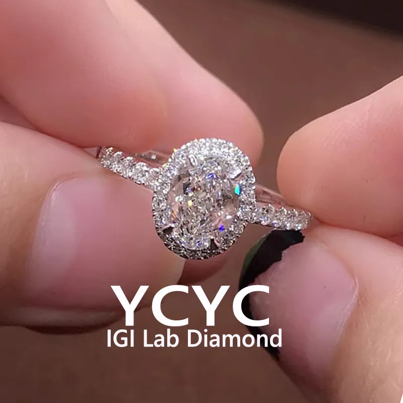Factory sell Solid14K White Gold  3 4 5Ct Lab Grown Diamond Ring Oval Cut Diamond CVD HPHT DEF VS-VVS Wedding&engagement Ring ﻿