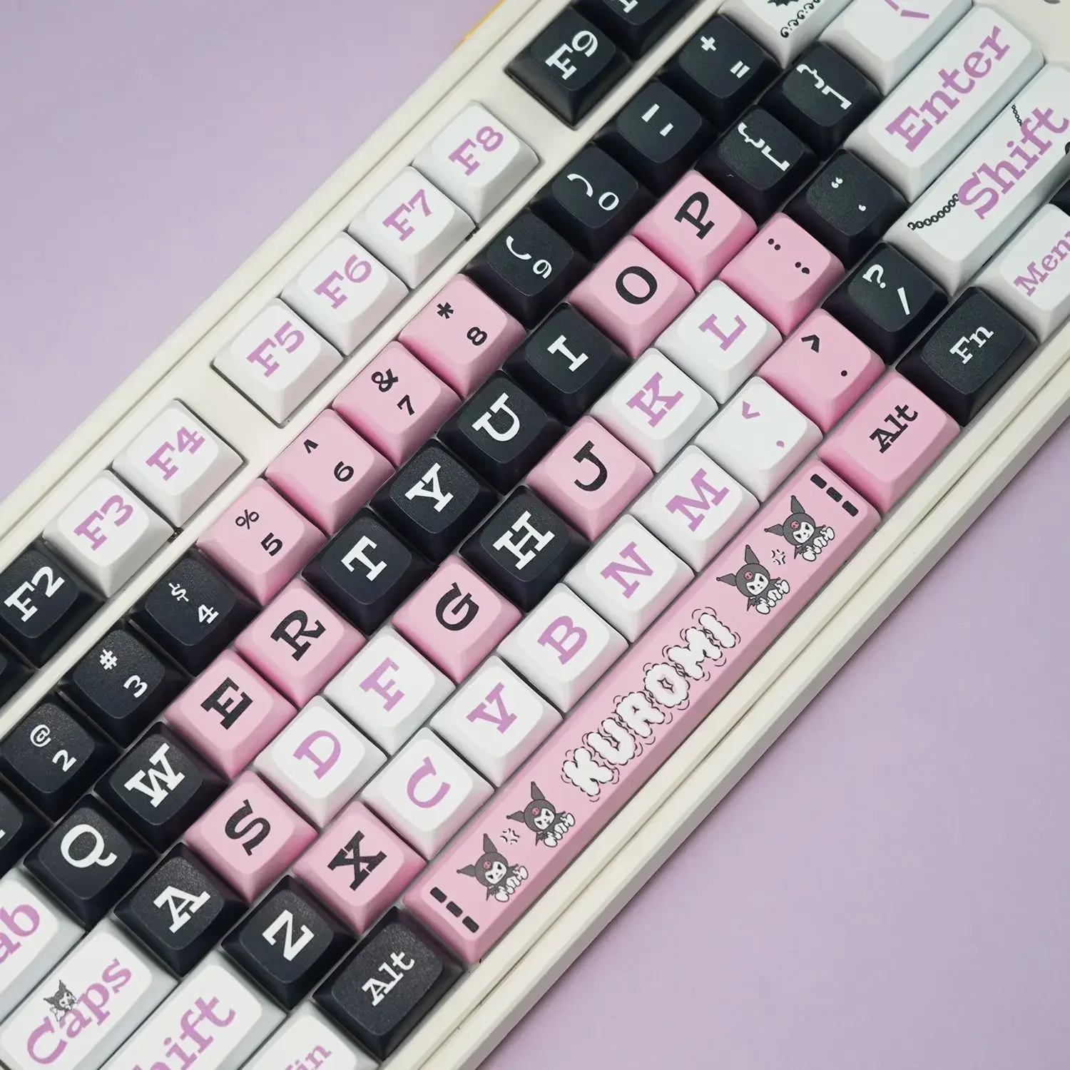 127keys Kuromid Keycaps Graffiti Black Pink Keycap XDA Profile PBT Material Sublimation Process for Mechanical Keyboard Key Cap